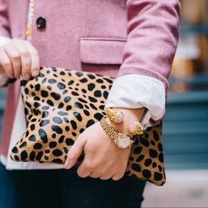 CLARE V Flat Clutch Leopard Hair Brand New